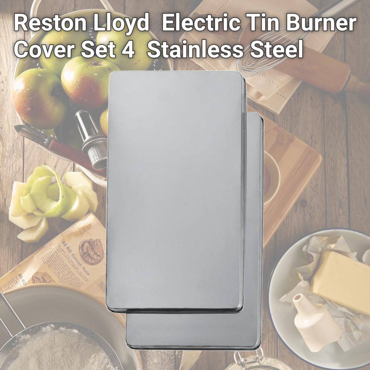 Picture of Reston Lloyd Burner Covers for Electric Stovetop, Decorative Lightweight Tin Covers, Set of 4 Covers (2-8 inch &amp; 2-10 inch), Conceals Messy Drip Pans  - Stainless Steel