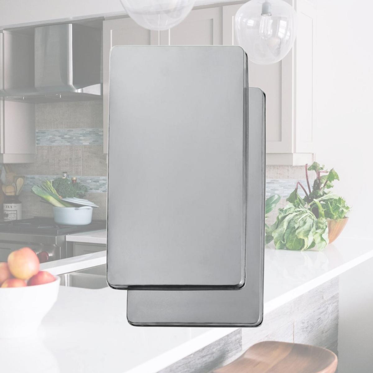 Picture of Reston Lloyd Burner Covers for Electric Stovetop, Decorative Lightweight Tin Covers, Set of 4 Covers (2-8 inch &amp; 2-10 inch), Conceals Messy Drip Pans  - Stainless Steel