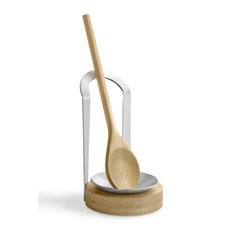 20627 Pinor Silver Spoon Holder - Matte Stainless Steel With Bamboo Spoon