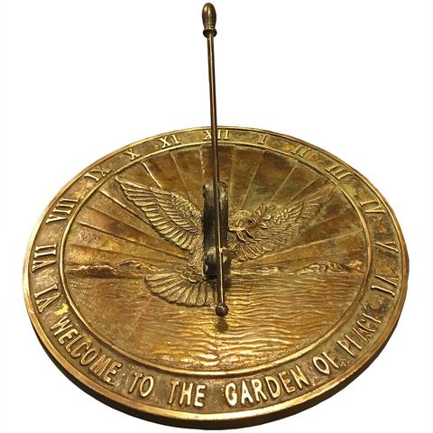 2378 11 Dia. Solid Brass Peace Dove Sundial With Patina