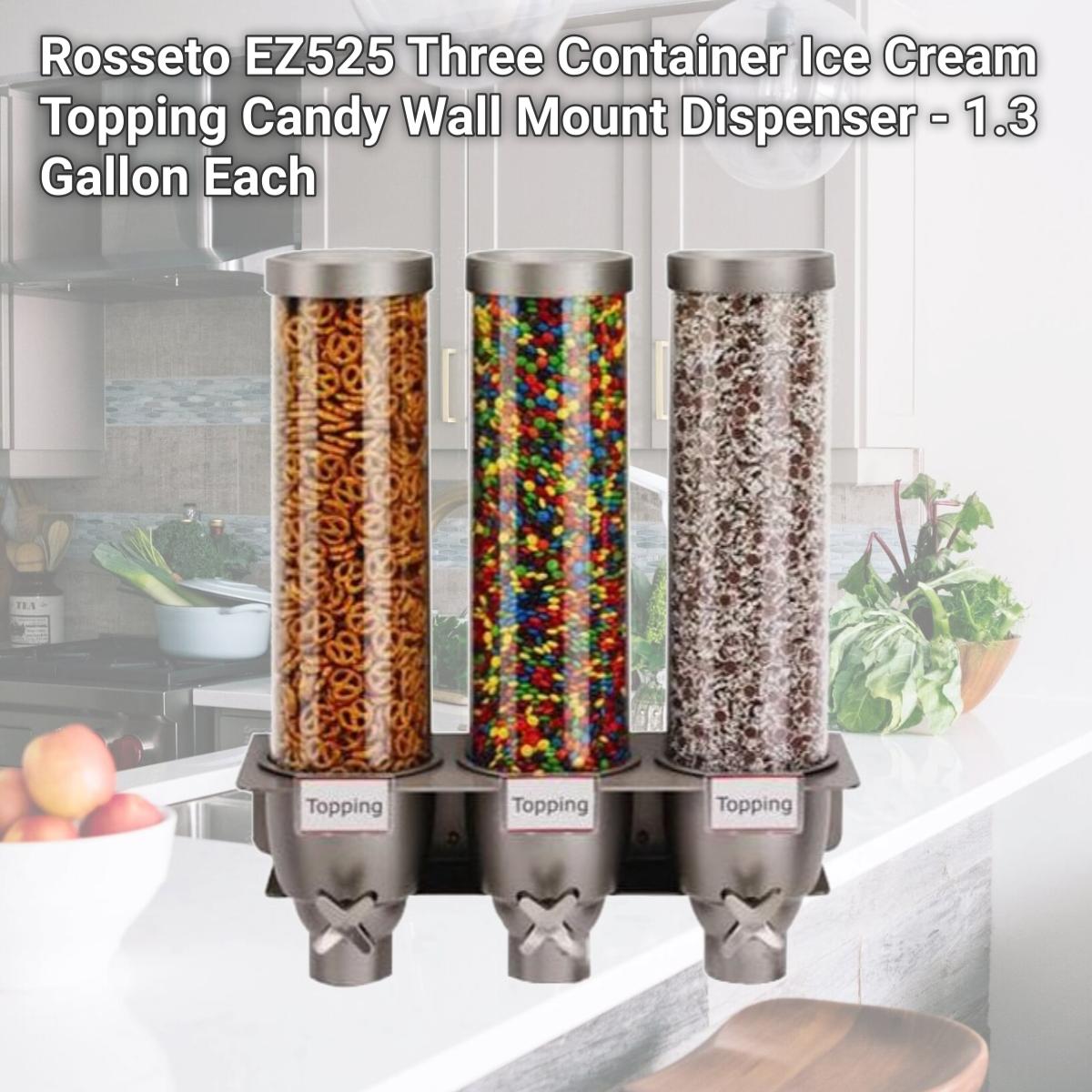 Picture of Rosseto EZ525 Three Container Ice Cream Topping Candy Wall Mount Dispenser - 1.3 Gallon Each