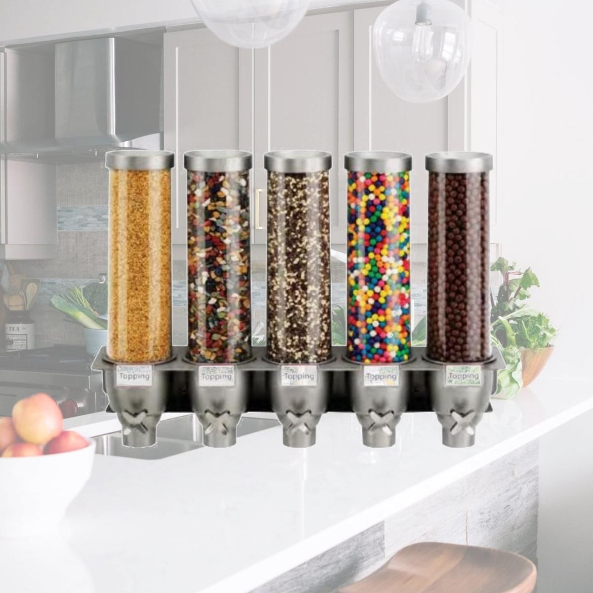 Picture of Rosseto EZ527 Five Container Ice Cream Topping Candy Wall Mount Dispenser - 1.3 Gallon Each