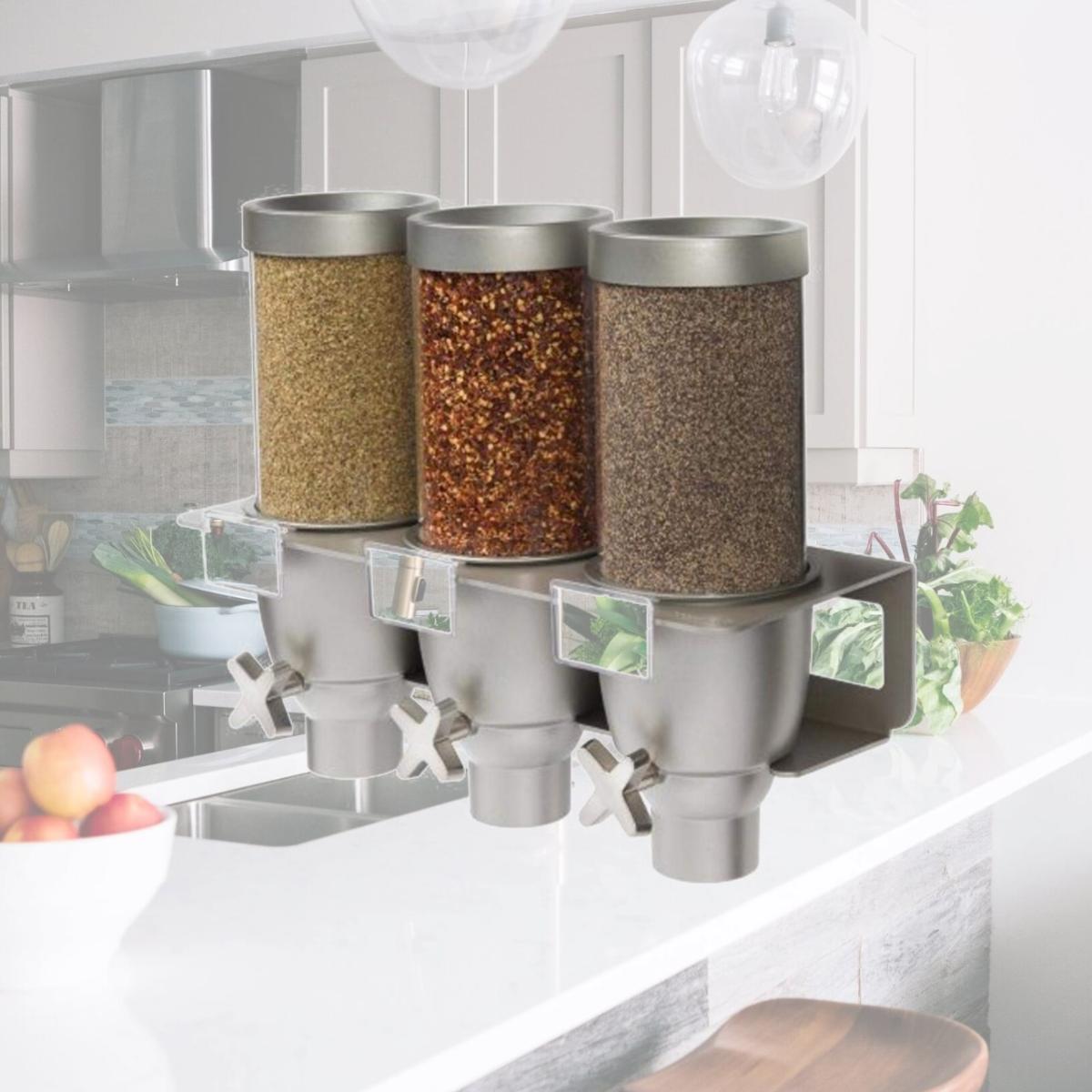 Picture of Rosseto EZ533 Three Container Spice and Powder Wall Mount Dispenser - 0.65 Gallon Each