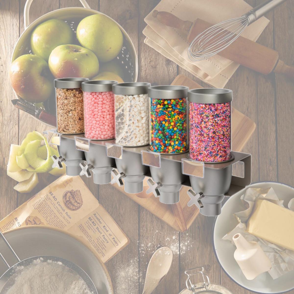 Picture of Rosseto EZ534 Five Container Spice and Powder Wall Mount Dispenser - 0.65 Gallon Each