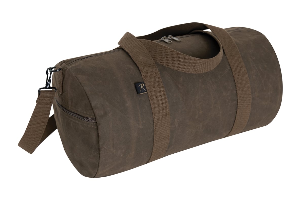19335 19 in. Waxed Canvas Shoulder Duffle Bag, Brown