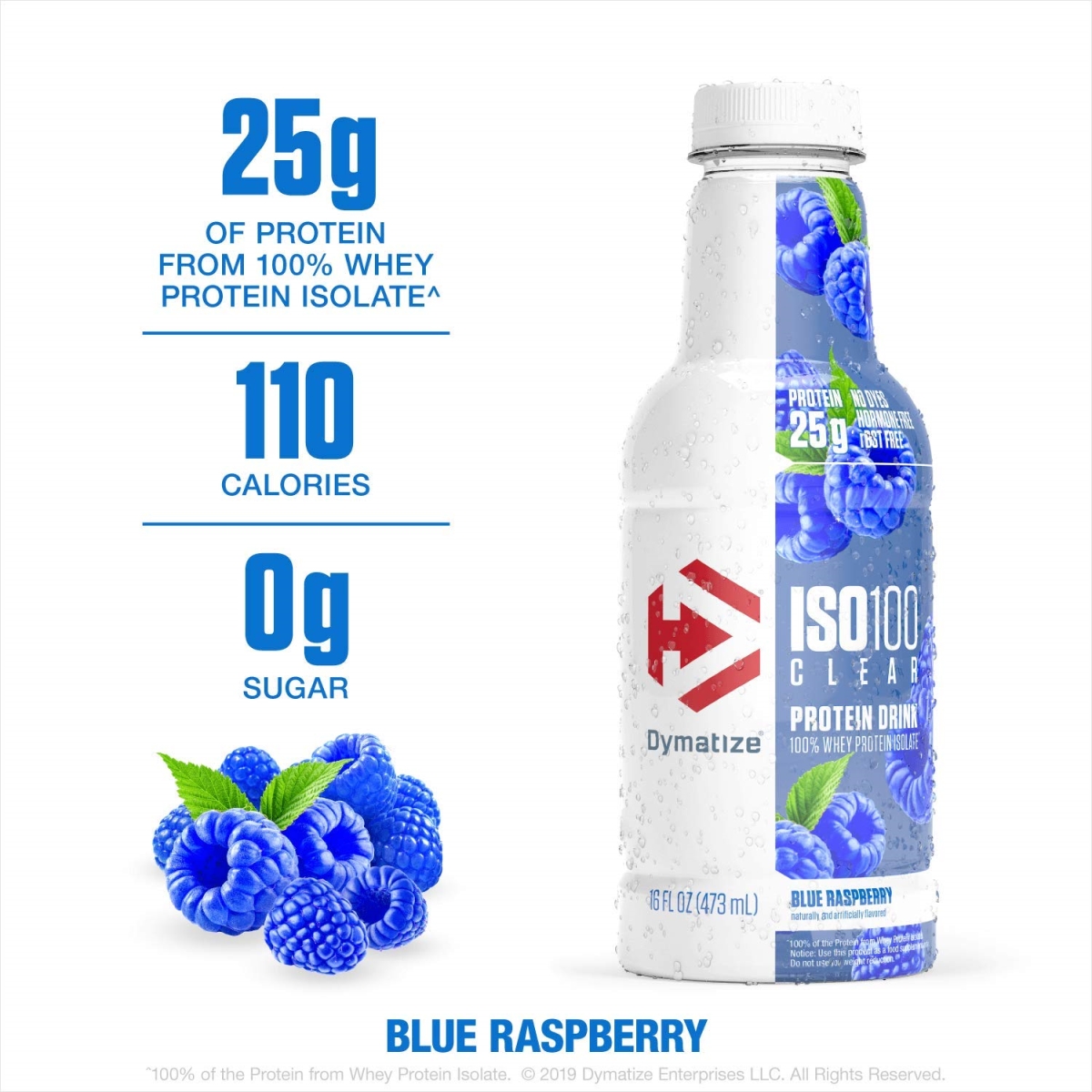 2060805 Iso-100 Clear Whey Protein Isolate Drinks, Blue Raspberry - 16 Oz - 12 Per Case