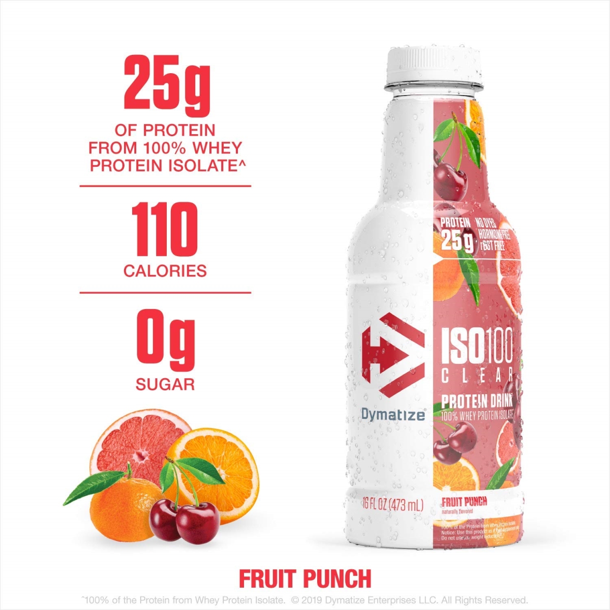 2060803 Iso-100 Clear Whey Protein Isolate Drinks, Fruit Punch - 16 Oz - 12 Per Case