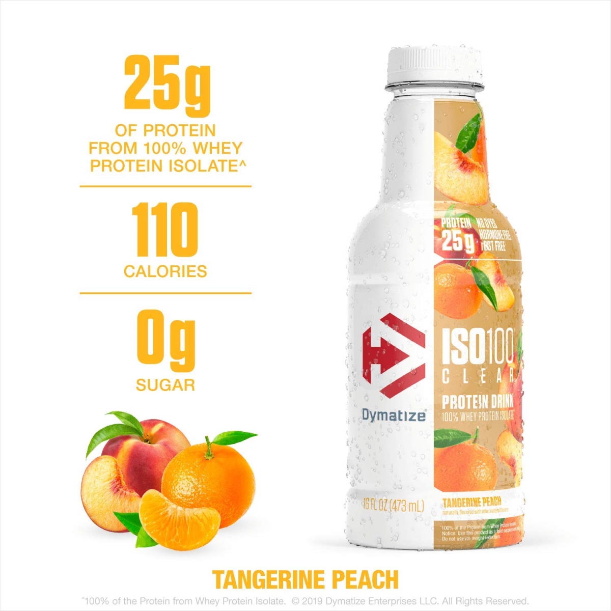2060806 Iso-100 Clear Whey Protein Isolate Drinks, Tangerine Peach - 16 Oz - 12 Per Case