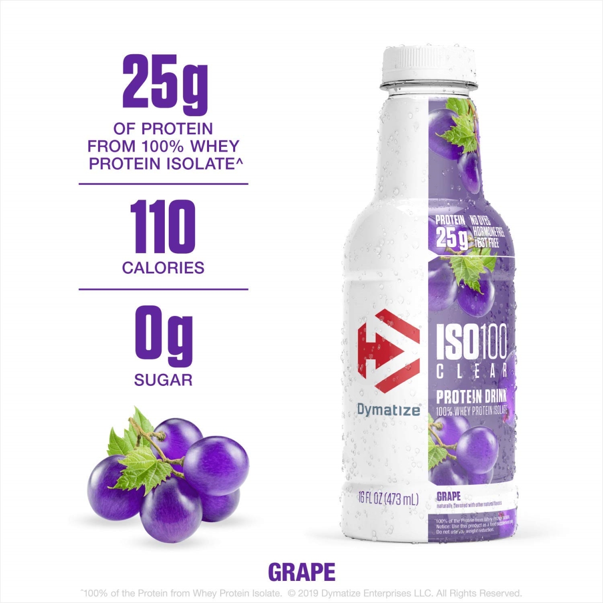 2060804 Iso-100 Clear Whey Protein Isolate Drinks, Grape - 16 Oz - 12 Per Case