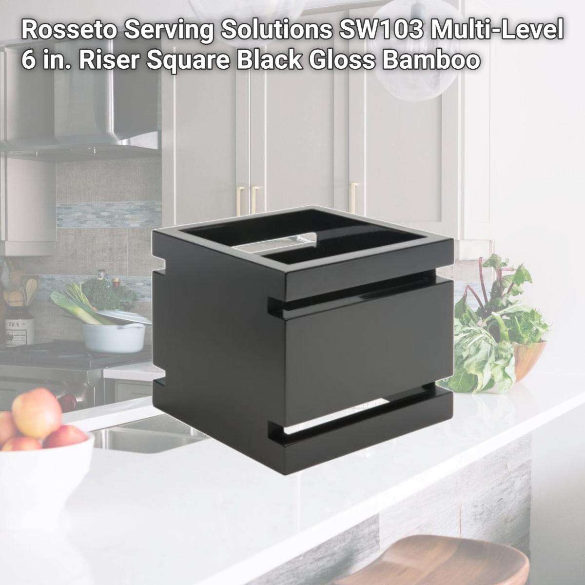 Picture of Rosseto Serving Solutions SW103 Multi-Level 6 in. Riser Square Black Gloss Bamboo