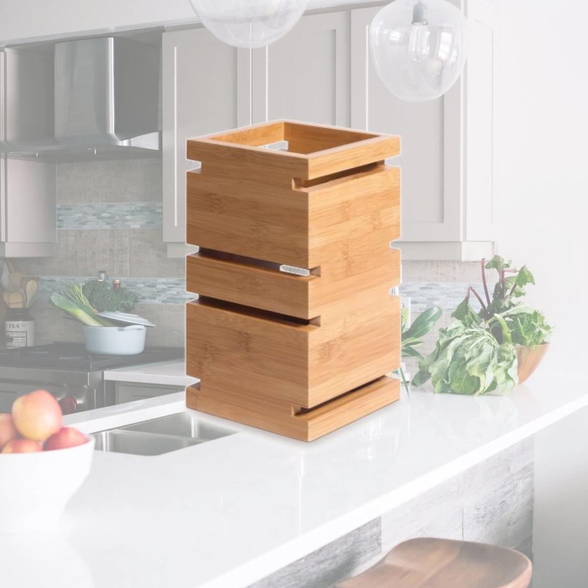 Picture of Rosseto Serving Solutions SW100 Multi-Level 12 in. Riser- Square Natural Bamboo
