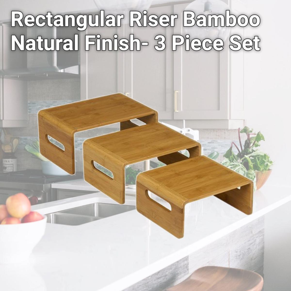 Picture of Rosseto Serving Solutions SB101 Rectangular Riser Bamboo Natural Finish- 3 Piece Set