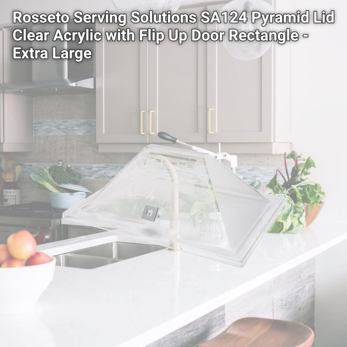 Picture of Rosseto Serving Solutions SA124 Pyramid Lid Clear Acrylic with Flip Up Door Rectangle - Extra Large
