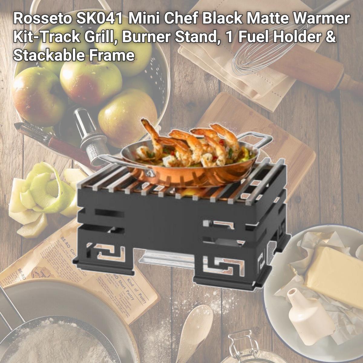 Picture of Rosseto SK041 Mini Chef Black Matte Warmer Kit-Track Grill, Burner Stand, 1 Fuel Holder & Stackable Frame