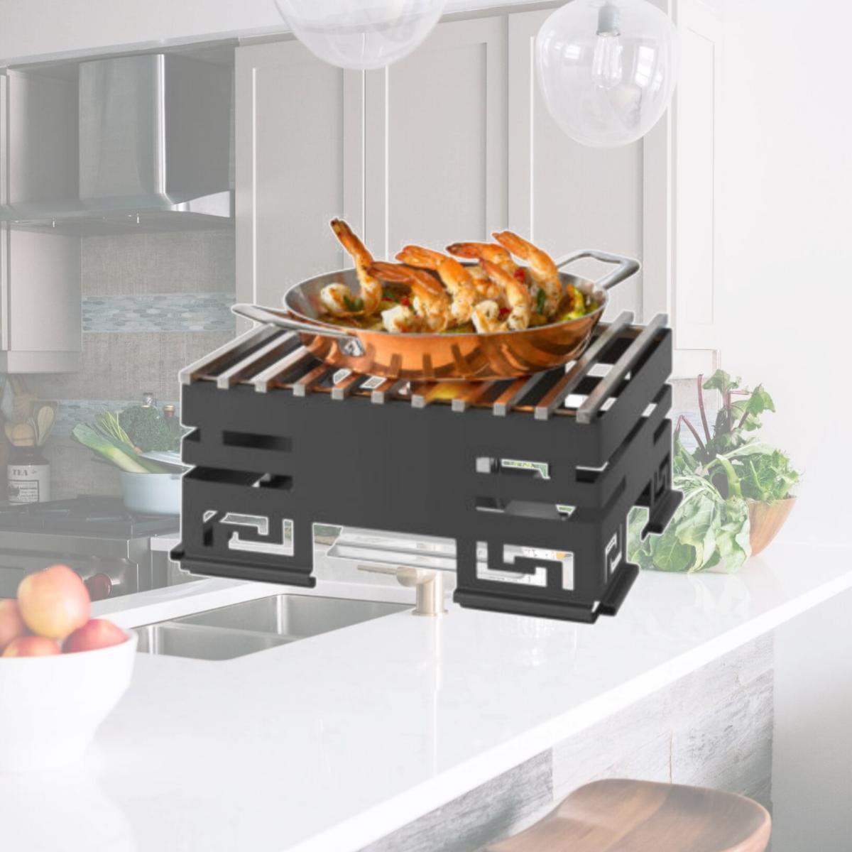 Picture of Rosseto SK041 Mini Chef Black Matte Warmer Kit-Track Grill, Burner Stand, 1 Fuel Holder & Stackable Frame