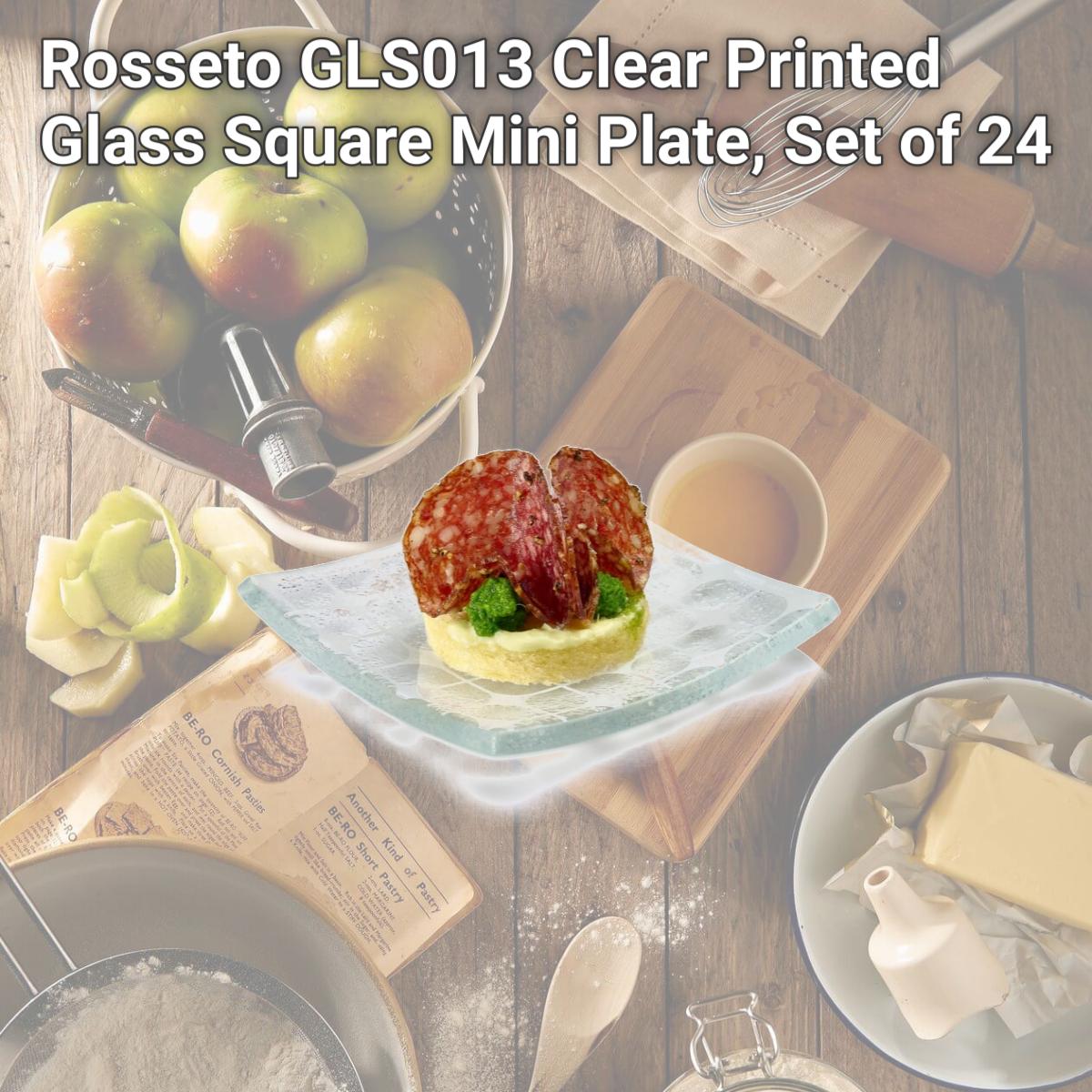 Picture of Rosseto GLS013 Clear Printed Glass Square Mini Plate, Set of 24