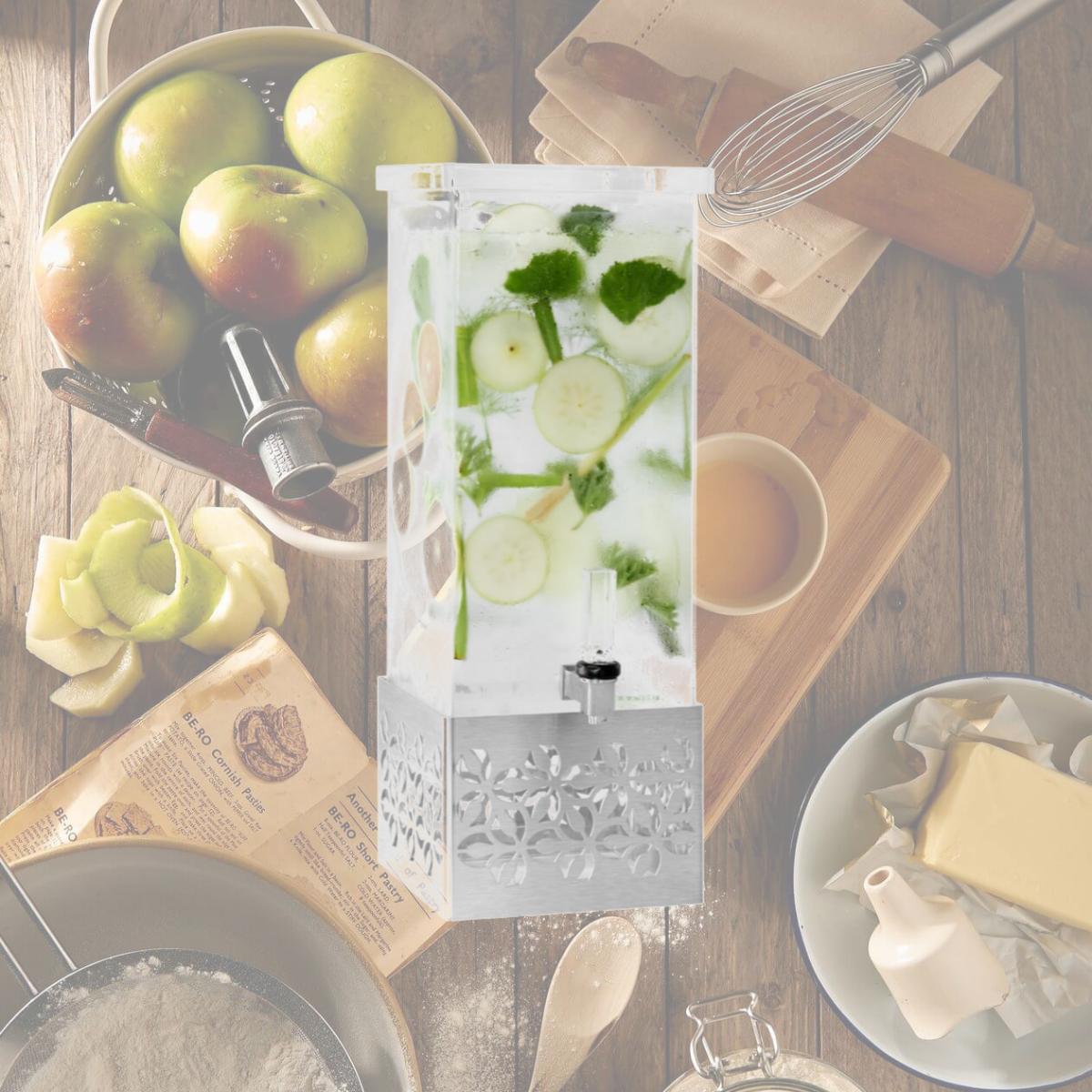 Picture of Rosseto LD160 Iris Rectangle Stainless Steel & Acrylic Beverage Dispenser, 1 gal