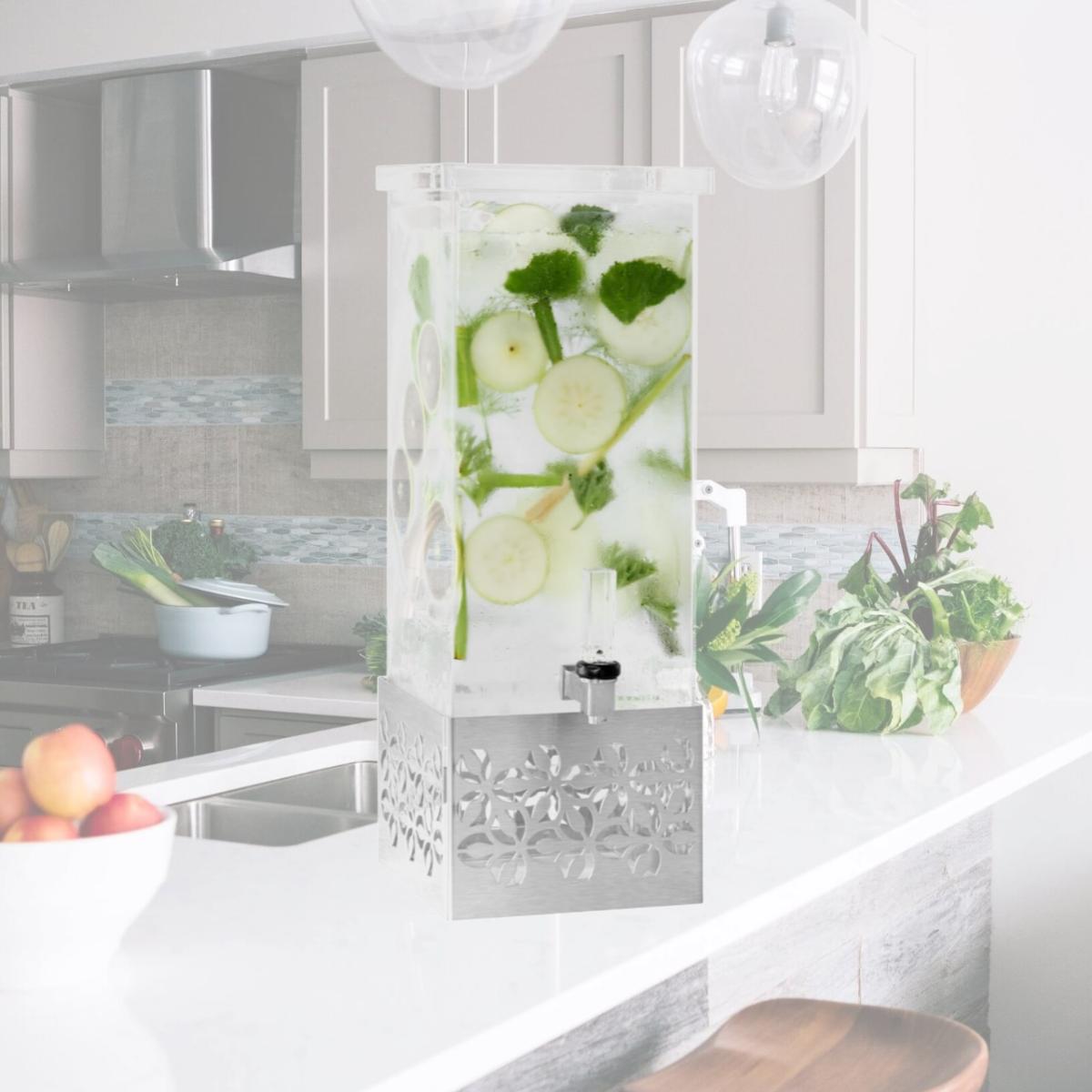 Picture of Rosseto LD163 Iris Rectangle Stainless Steel & Acrylic Beverage Dispenser, 4 gal