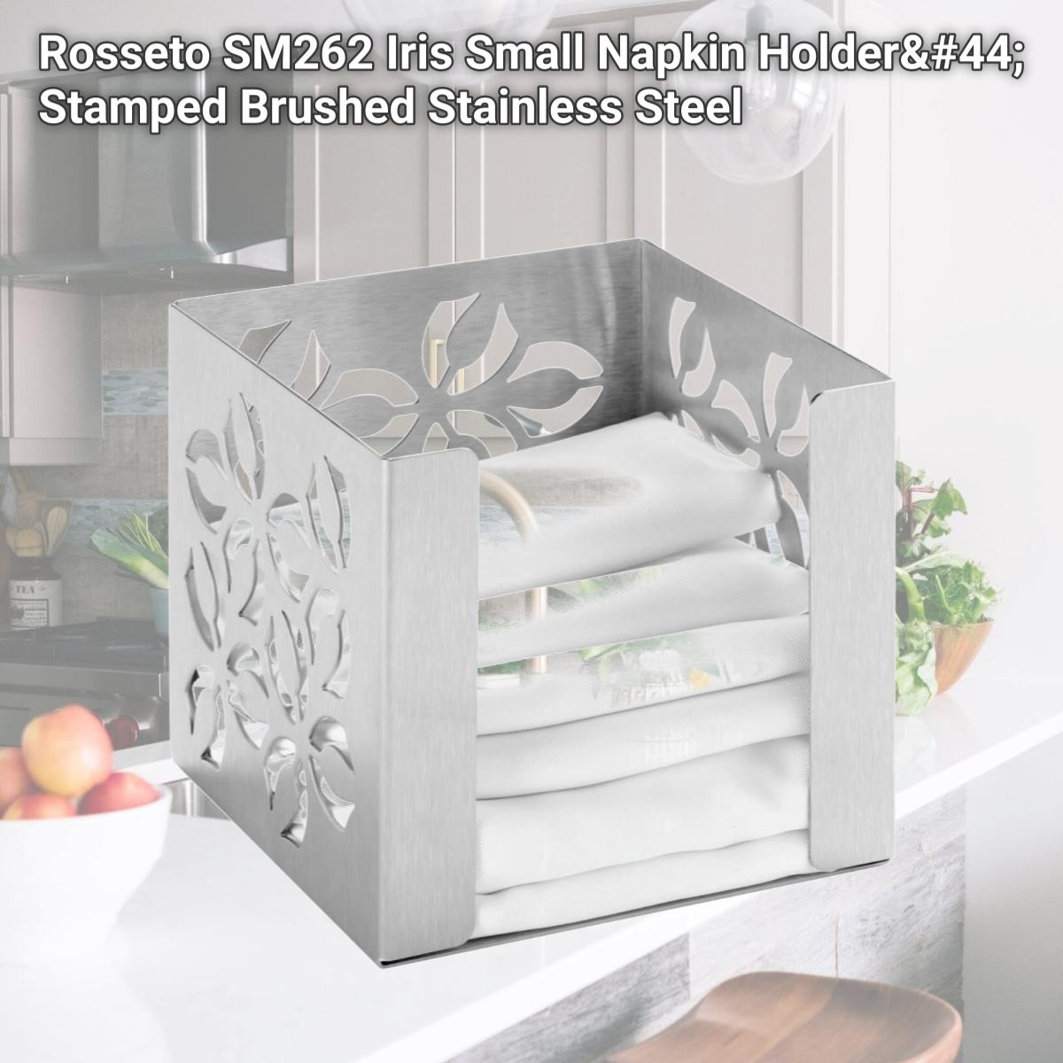 Picture of Rosseto SM262 Iris Small Napkin Holder, Stamped Brushed Stainless Steel