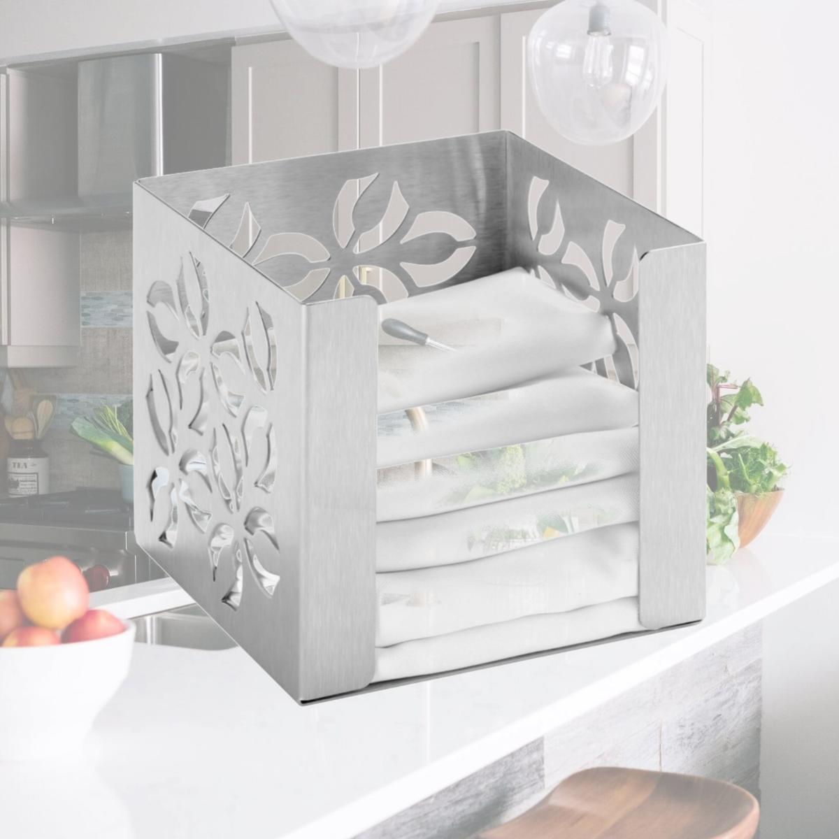 Picture of Rosseto SM262 Iris Small Napkin Holder, Stamped Brushed Stainless Steel