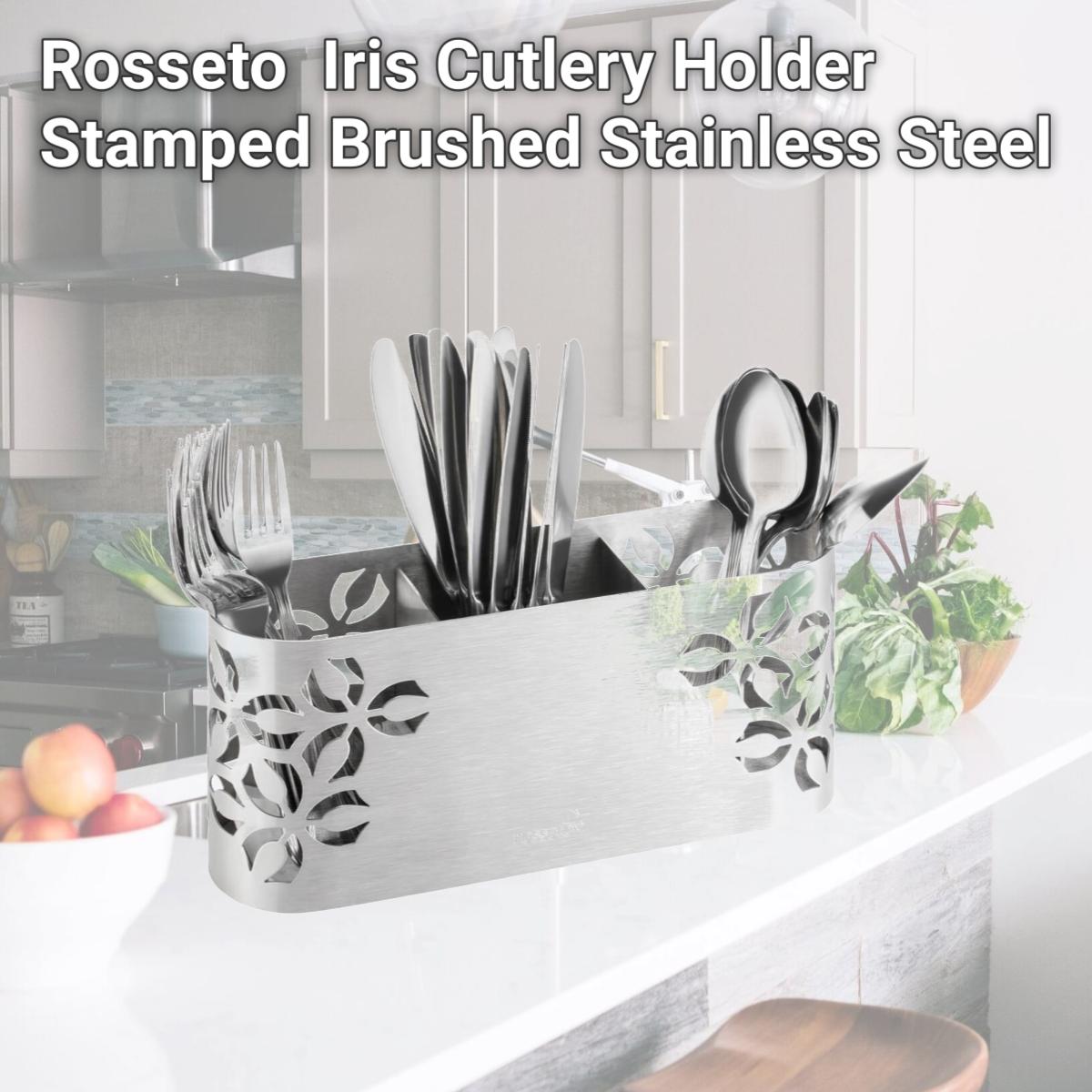 Picture of Rosseto SM263 Iris Cutlery Holder, Stamped Brushed Stainless Steel