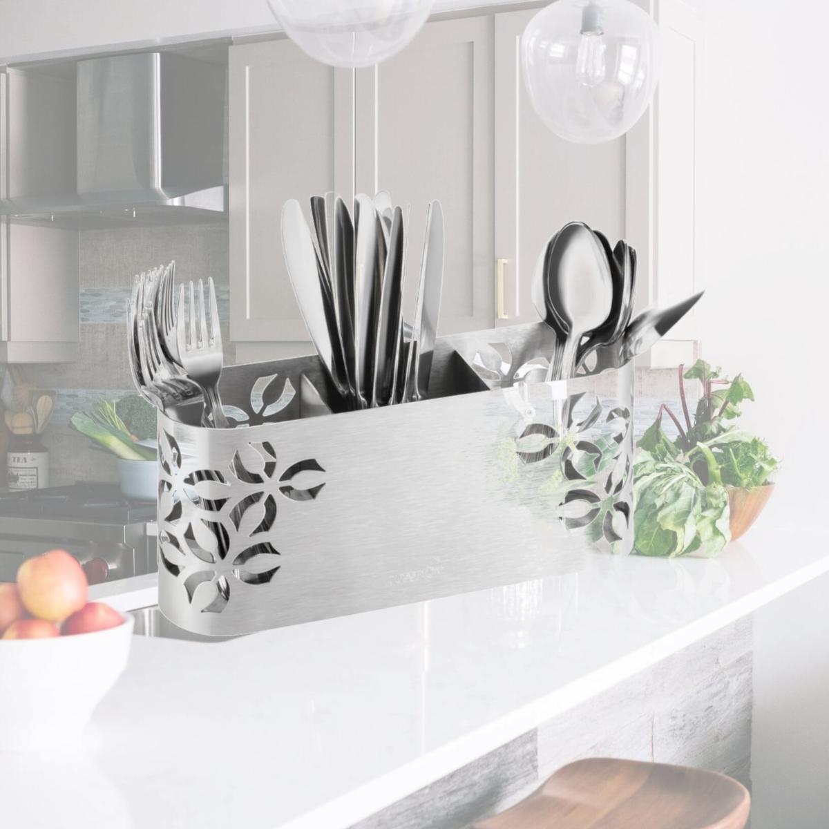 Picture of Rosseto SM263 Iris Cutlery Holder, Stamped Brushed Stainless Steel