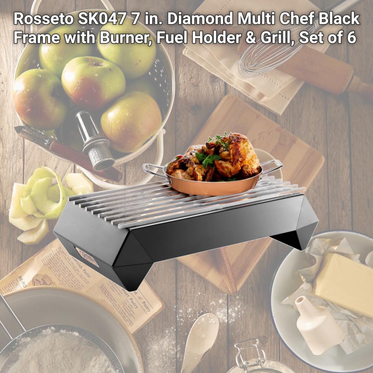 Picture of Rosseto SK047 7 in. Diamond Multi Chef Black Frame with Burner, Fuel Holder & Grill, Set of 6