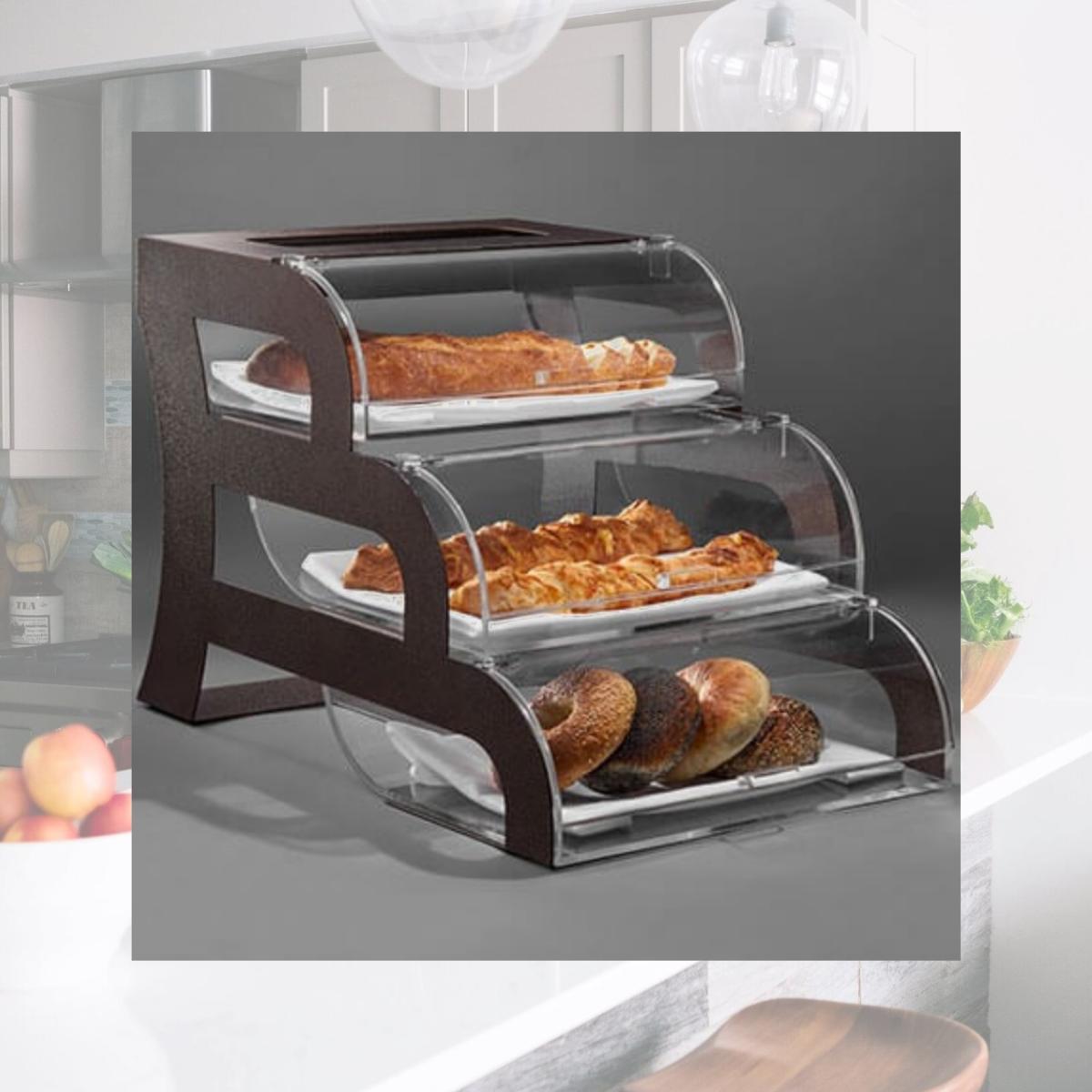 Picture of Rosseto Serving Solutions BK017 Bakery Case 3-Tier, Clear Acrylic Cases & Bronze Frame - 1 EA