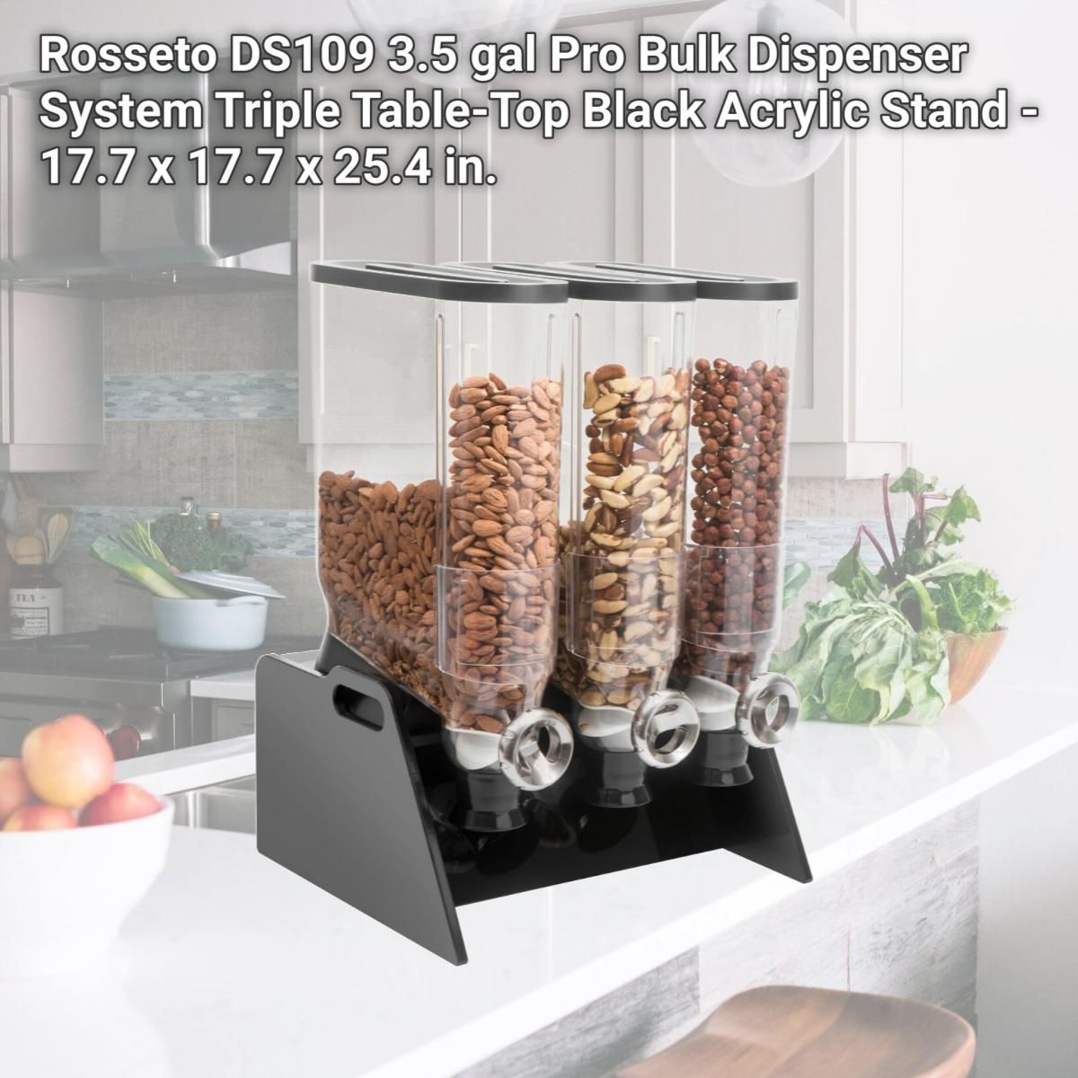 Picture of Rosseto DS109 3.5 gal Pro Bulk Dispenser System Triple Table-Top Black Acrylic Stand - 17.7 x 17.7 x 25.4 in.