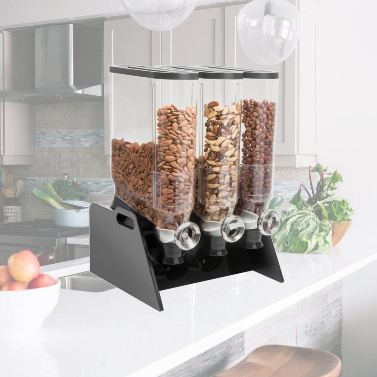 Picture of Rosseto DS109 3.5 gal Pro Bulk Dispenser System Triple Table-Top Black Acrylic Stand - 17.7 x 17.7 x 25.4 in.