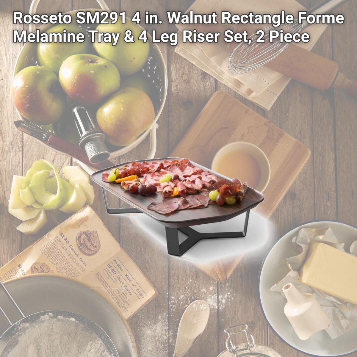 Picture of Rosseto SM291 4 in. Walnut Rectangle Forme Melamine Tray & 4 Leg Riser Set, 2 Piece
