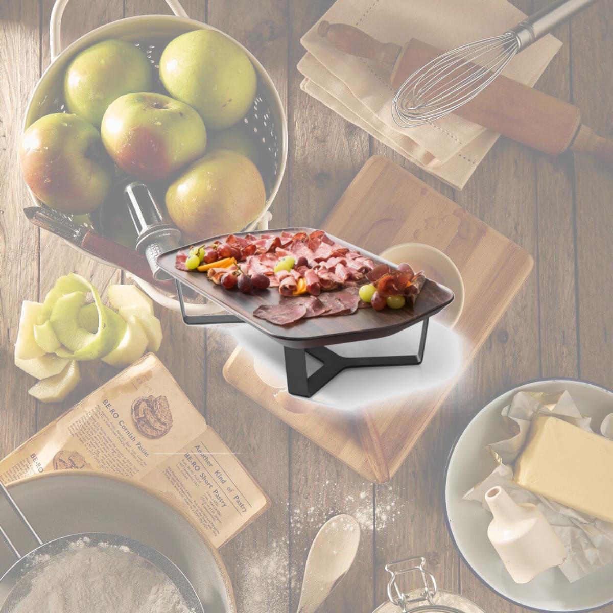 Picture of Rosseto SM291 4 in. Walnut Rectangle Forme Melamine Tray & 4 Leg Riser Set, 2 Piece