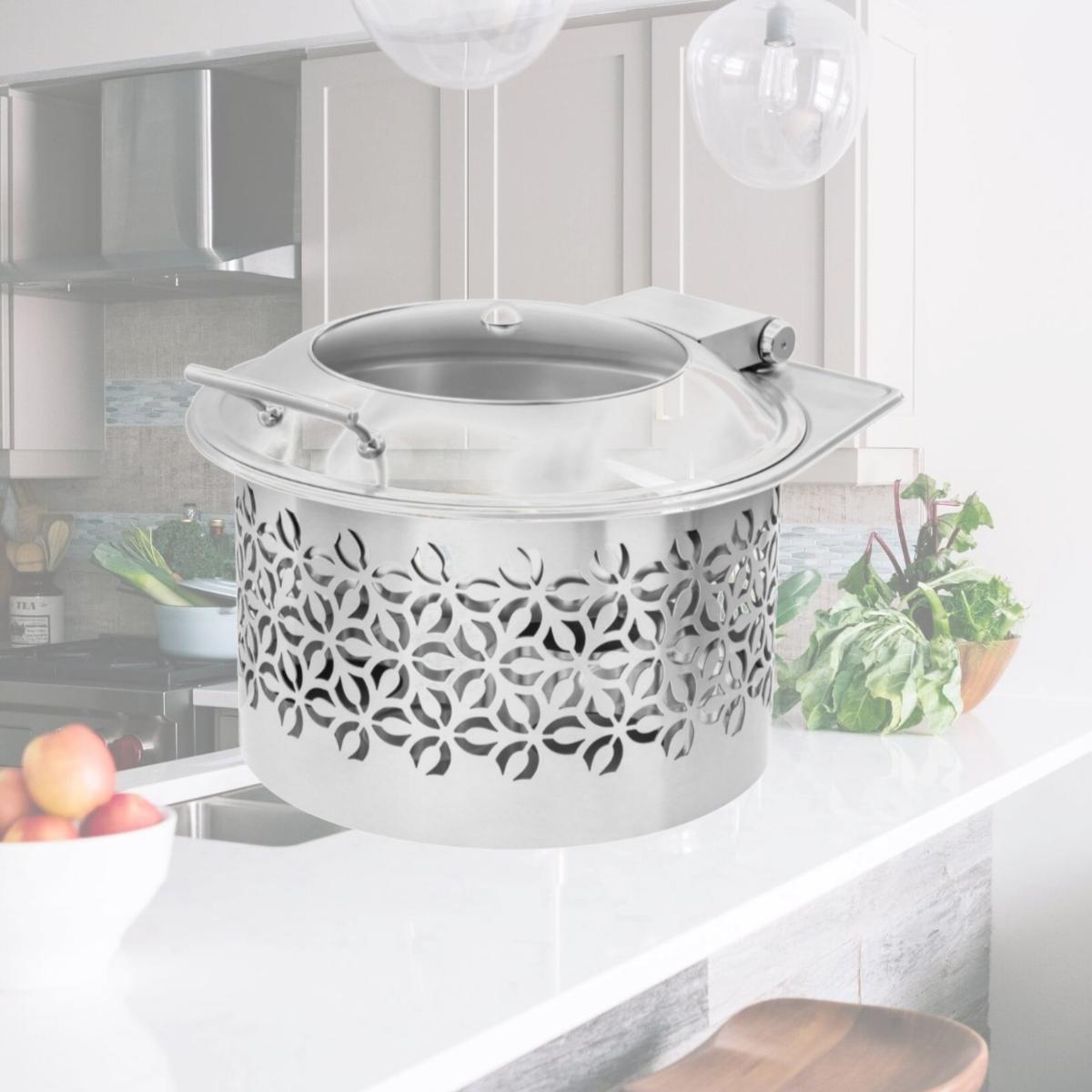 Picture of Rosseto SM288 Round Iris Stainless Steel Warmer with Soft Closing Lid - 2 Piece