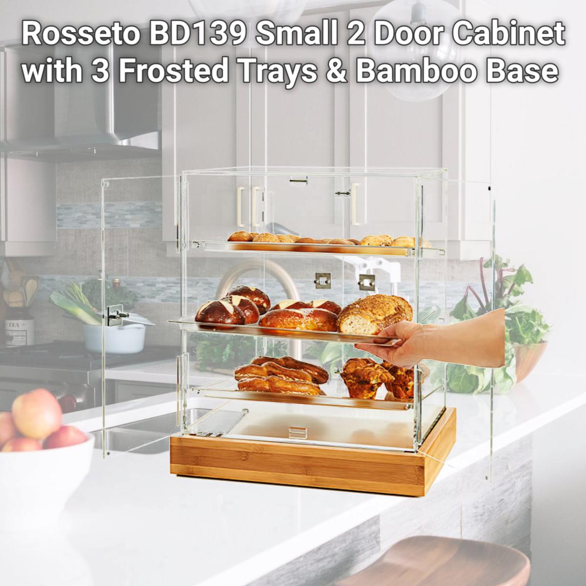 Picture of Rosseto BD139 Small 2 Door Cabinet with 3 Frosted Trays & Bamboo Base