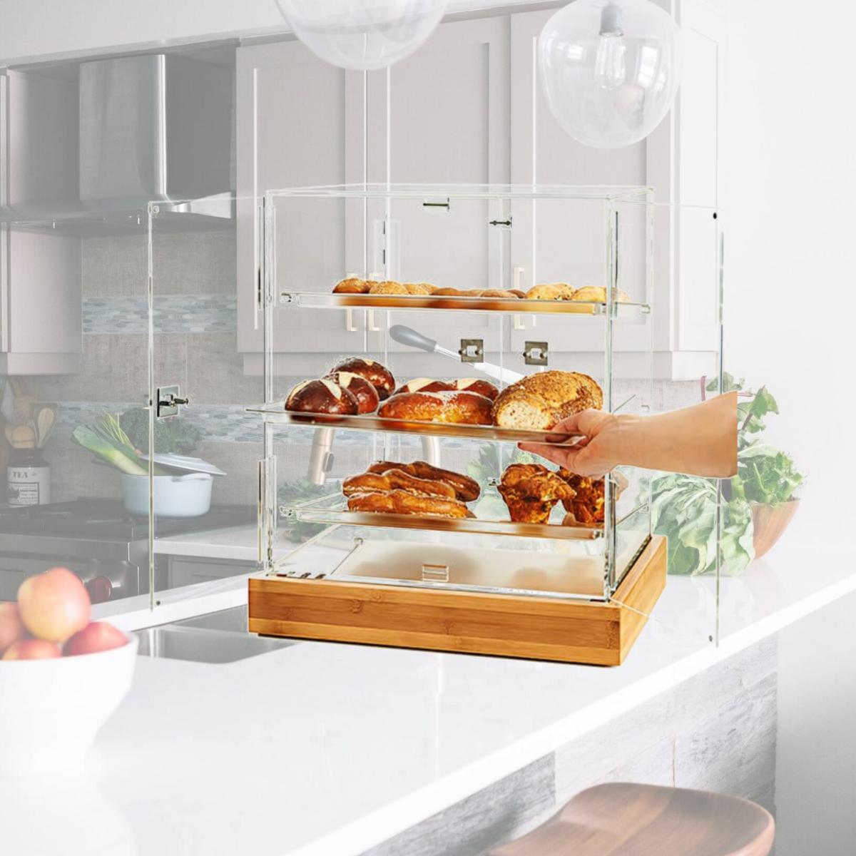 Picture of Rosseto BD139 Small 2 Door Cabinet with 3 Frosted Trays & Bamboo Base