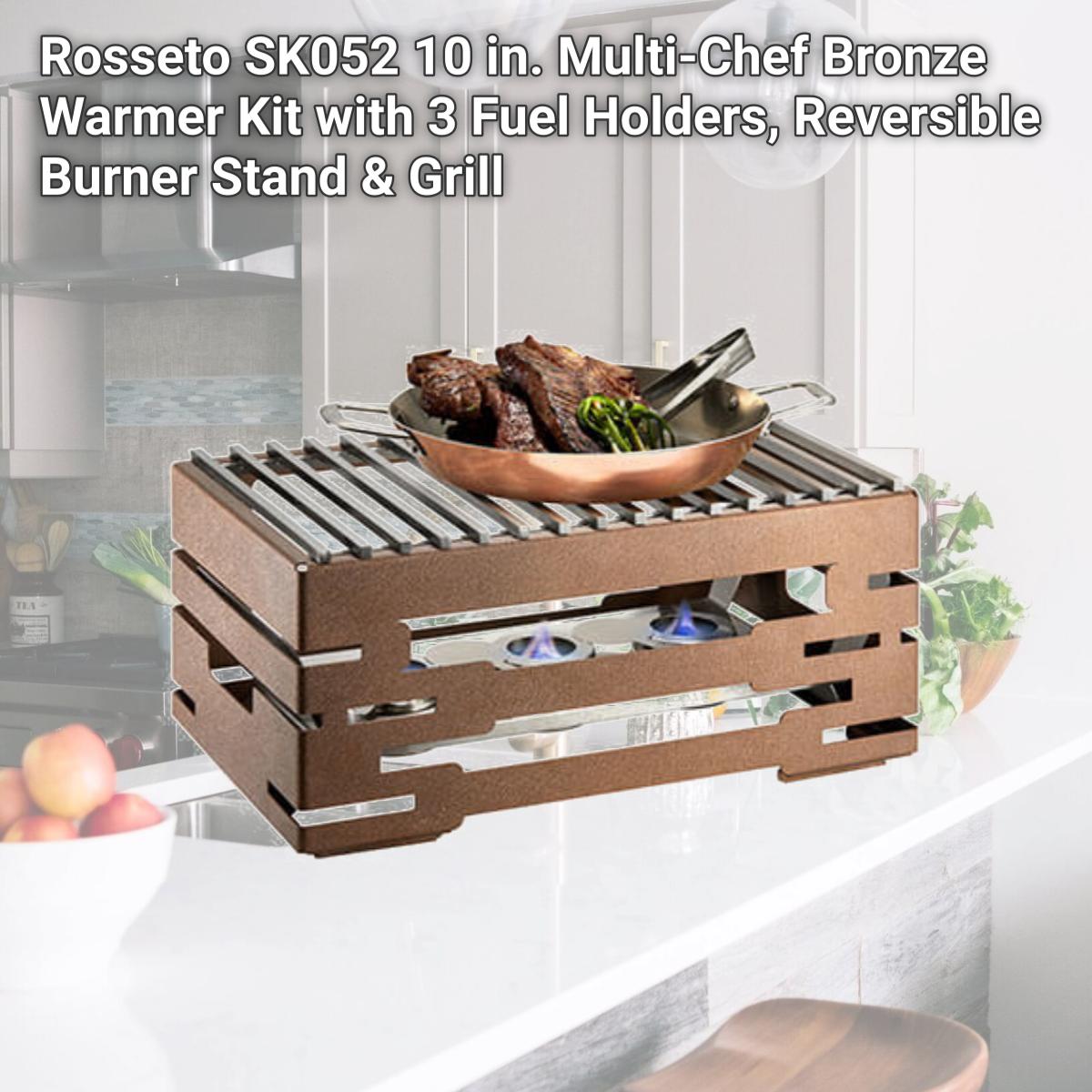 Picture of Rosseto SK052 10 in. Multi-Chef Bronze Warmer Kit with 3 Fuel Holders, Reversible Burner Stand & Grill