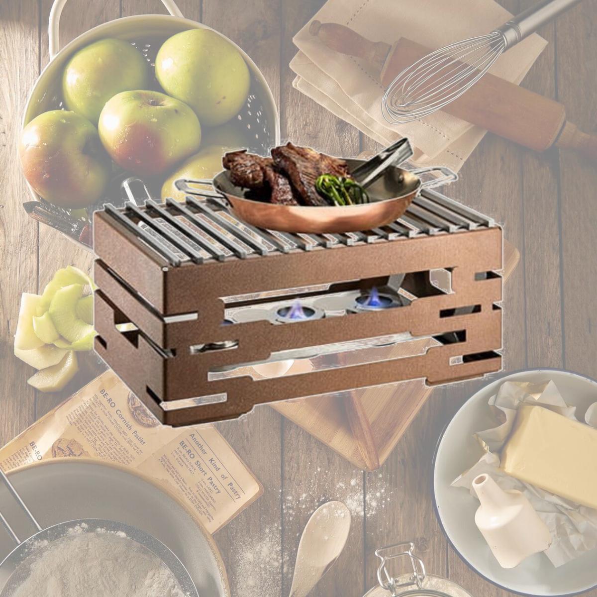 Picture of Rosseto SK052 10 in. Multi-Chef Bronze Warmer Kit with 3 Fuel Holders, Reversible Burner Stand & Grill