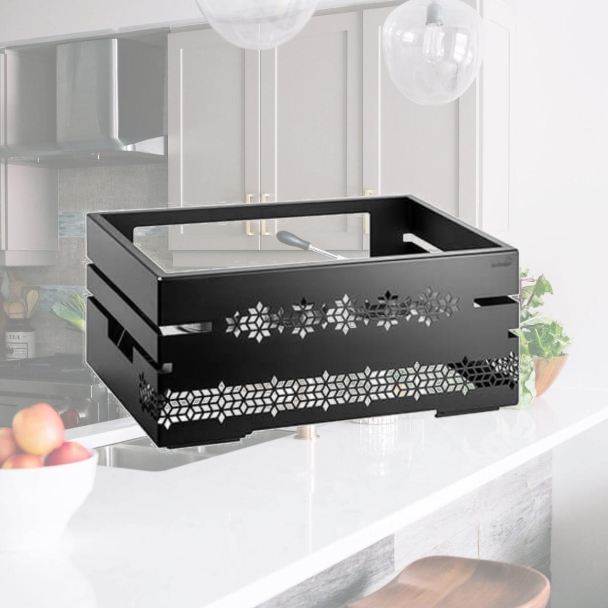 Picture of Rosseto SM321 10 in. Mosaic Multi-Chef Warmer with 3 Fuel Holders & Reversible Burner Stand - Black Matte