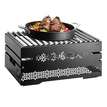 Rosseto Sk053 10 In. Mosaic Multi-chef Warmer Kit With 3 Fuel Holders, Reversible Burner Stand & Grill - Black Matte