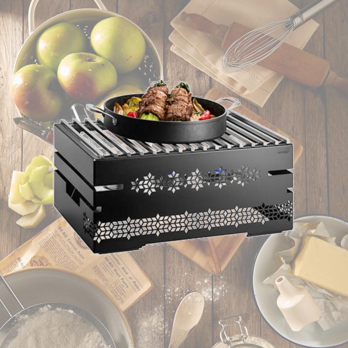 Picture of Rosseto SK053 10 in. Mosaic Multi-Chef Warmer Kit with 3 Fuel Holders, Reversible Burner Stand & Grill - Black Matte