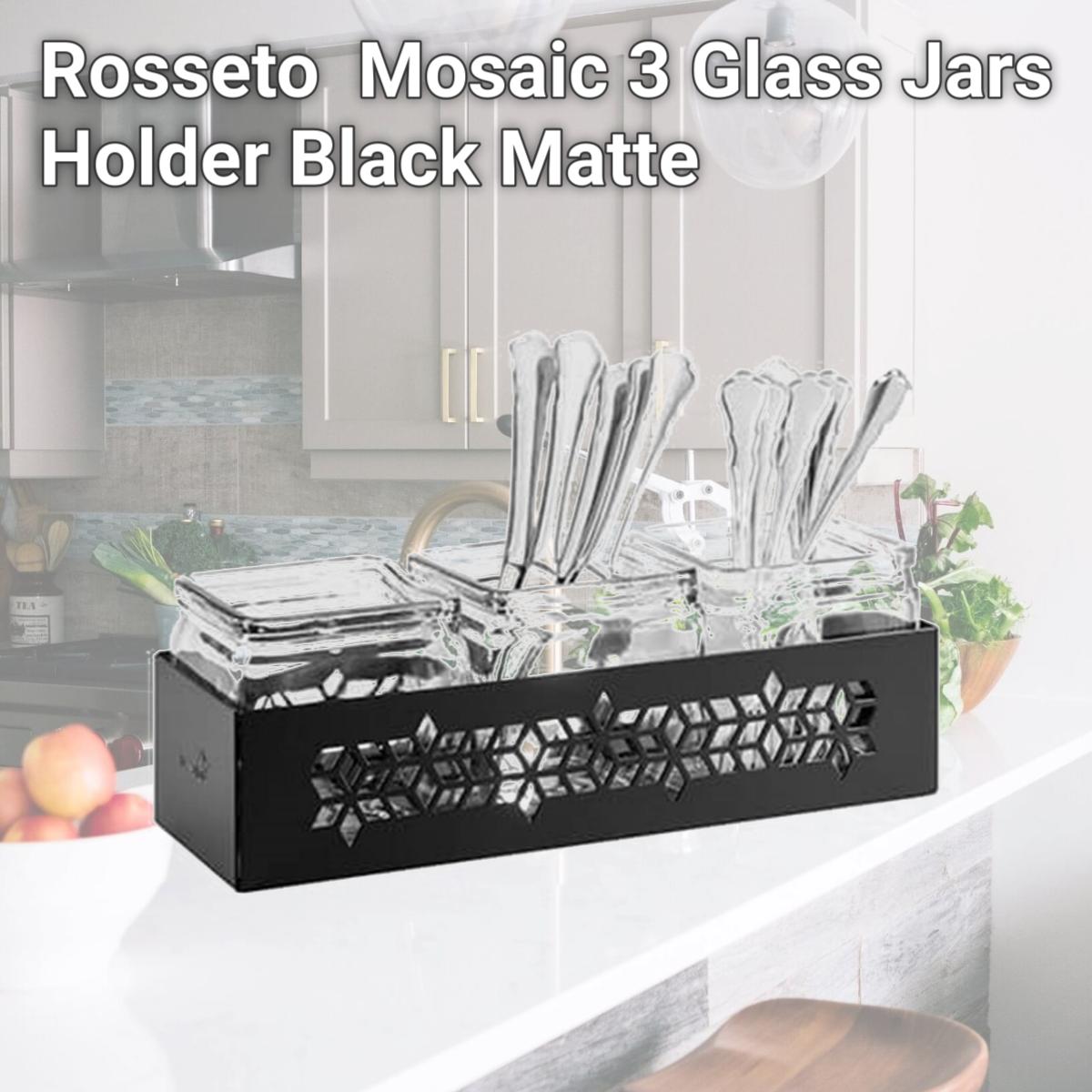 Picture of Rosseto SM314 Mosaic 3 Glass Jars Holder, Black Matte