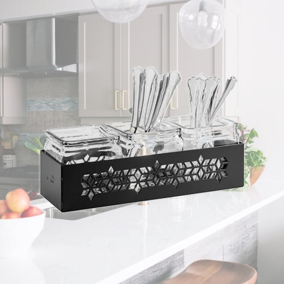 Picture of Rosseto SM314 Mosaic 3 Glass Jars Holder, Black Matte