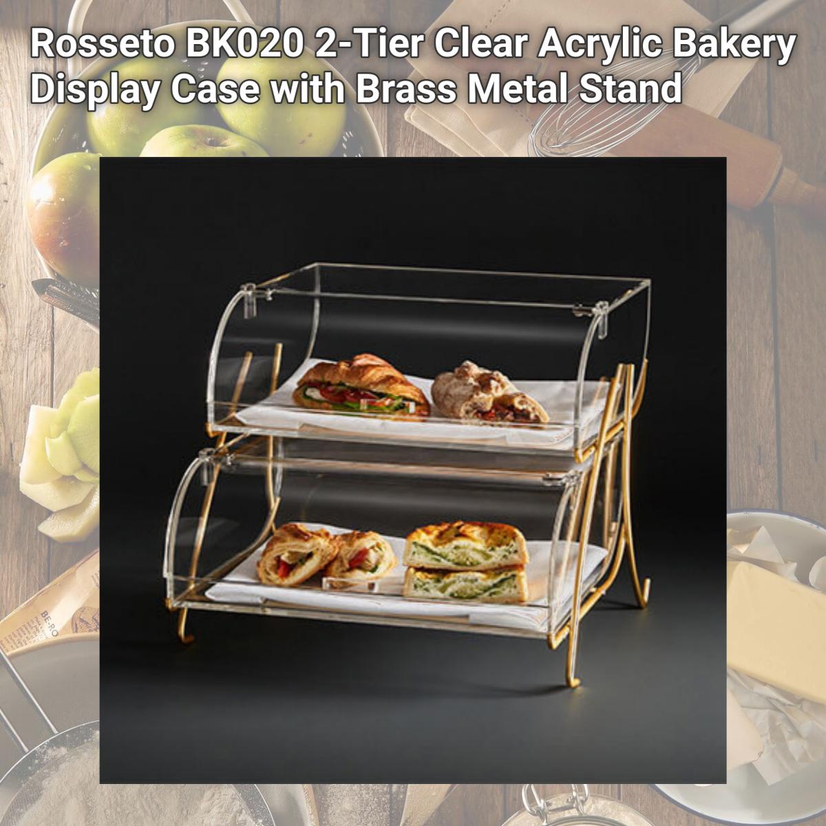 Picture of Rosseto BK020 2-Tier Clear Acrylic Bakery Display Case with Brass Metal Stand