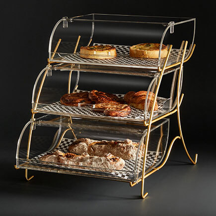 Rosseto Bk021 3-tier Clear Acrylic Bakery Display Case With Brass Metal Stand