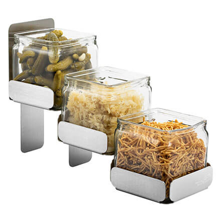 Rosseto Sm324 Condiments Station 3 Glass Jars Stainless Steel Stand, 4.3 X 12.4 X 8.3 In.