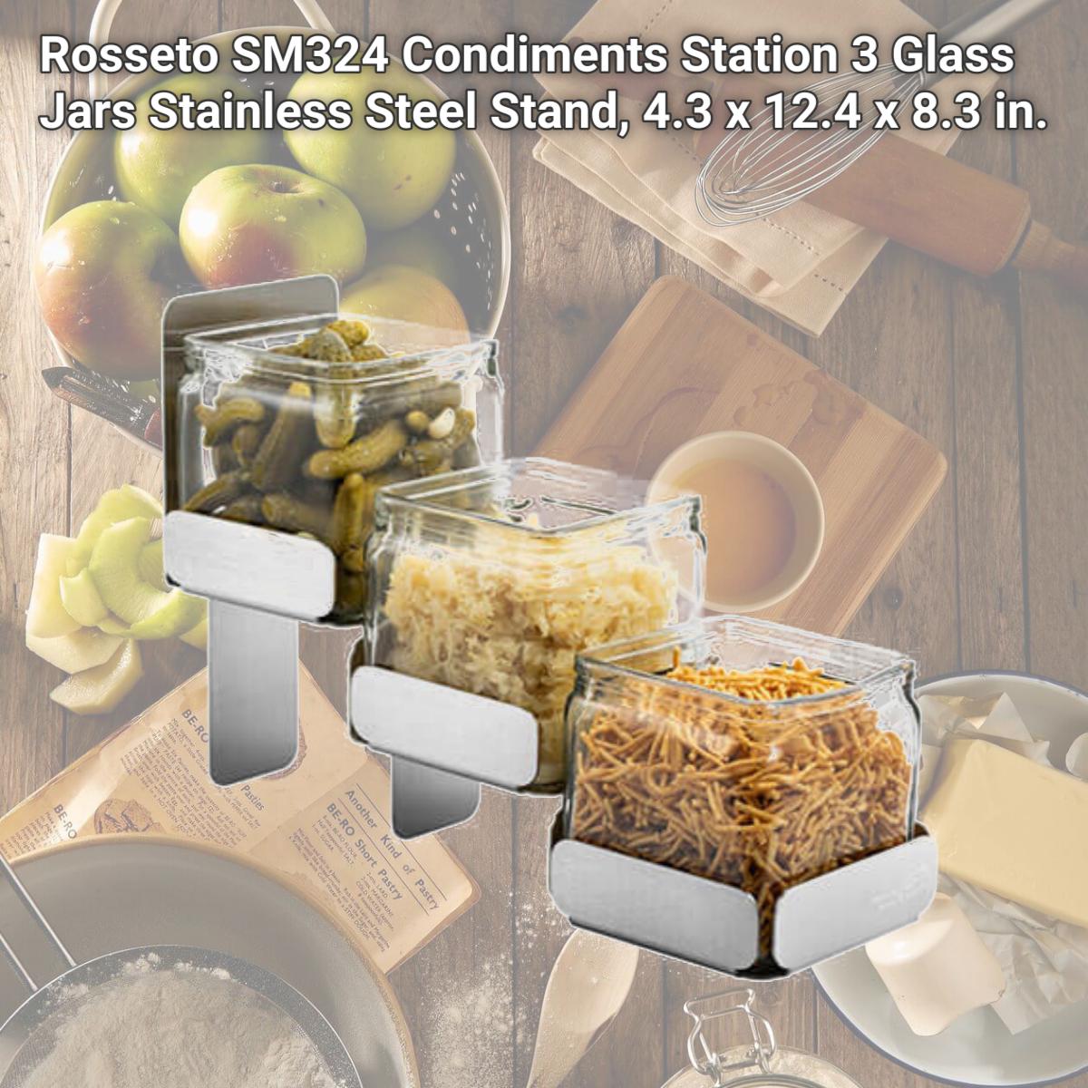 Picture of Rosseto SM324 Condiments Station 3 Glass Jars Stainless Steel Stand, 4.3 x 12.4 x 8.3 in.