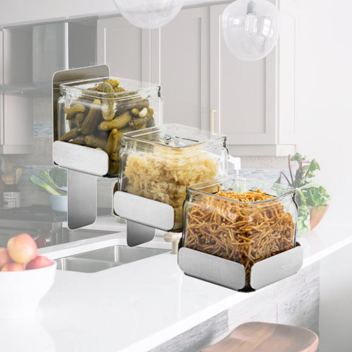 Picture of Rosseto SM324 Condiments Station 3 Glass Jars Stainless Steel Stand, 4.3 x 12.4 x 8.3 in.