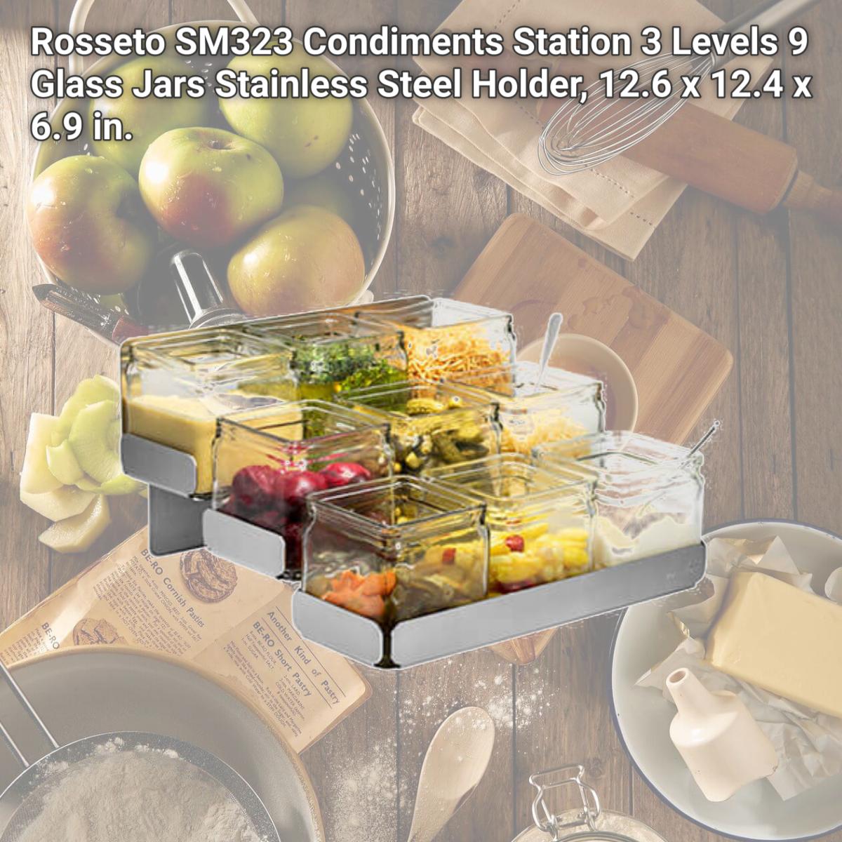 Picture of Rosseto SM323 Condiments Station 3 Levels 9 Glass Jars Stainless Steel Holder, 12.6 x 12.4 x 6.9 in.