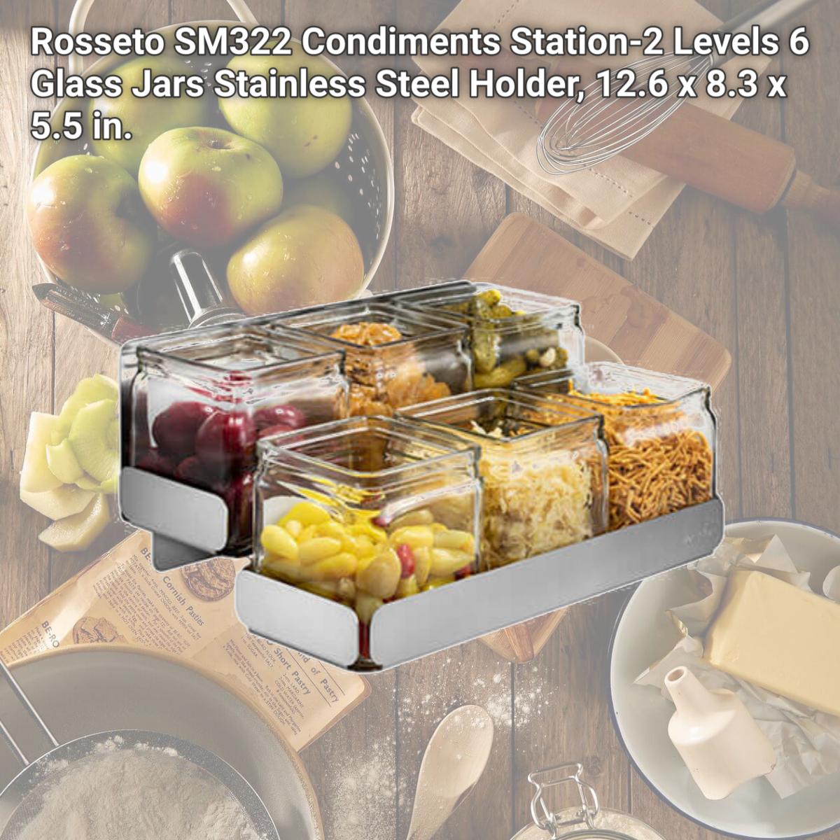 Picture of Rosseto SM322 Condiments Station-2 Levels 6 Glass Jars Stainless Steel Holder, 12.6 x 8.3 x 5.5 in.