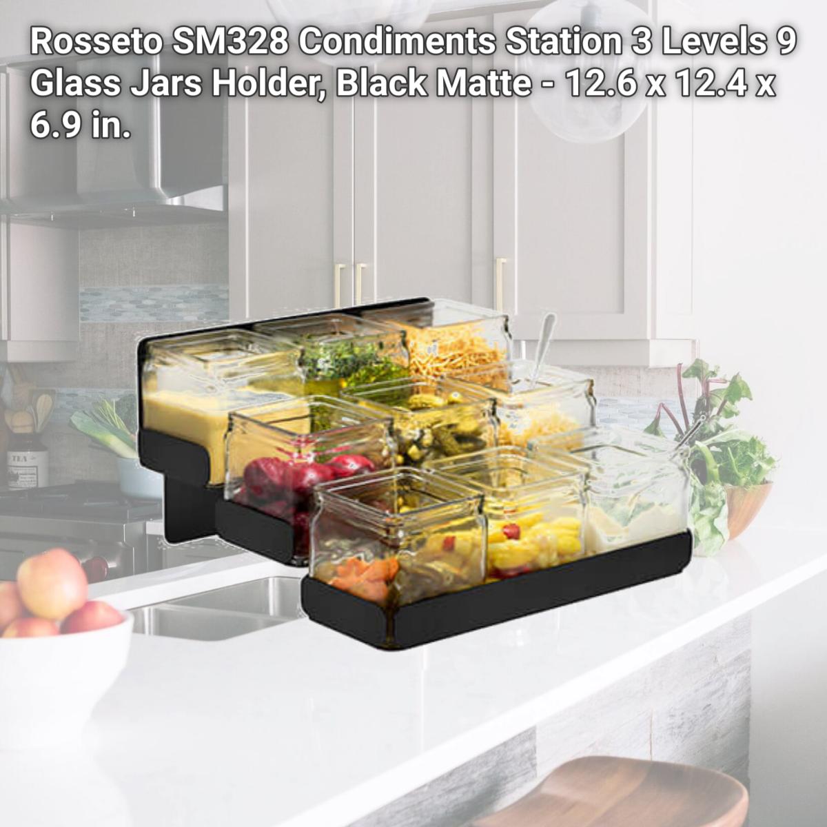 Picture of Rosseto SM328 Condiments Station 3 Levels 9 Glass Jars Holder, Black Matte - 12.6 x 12.4 x 6.9 in.